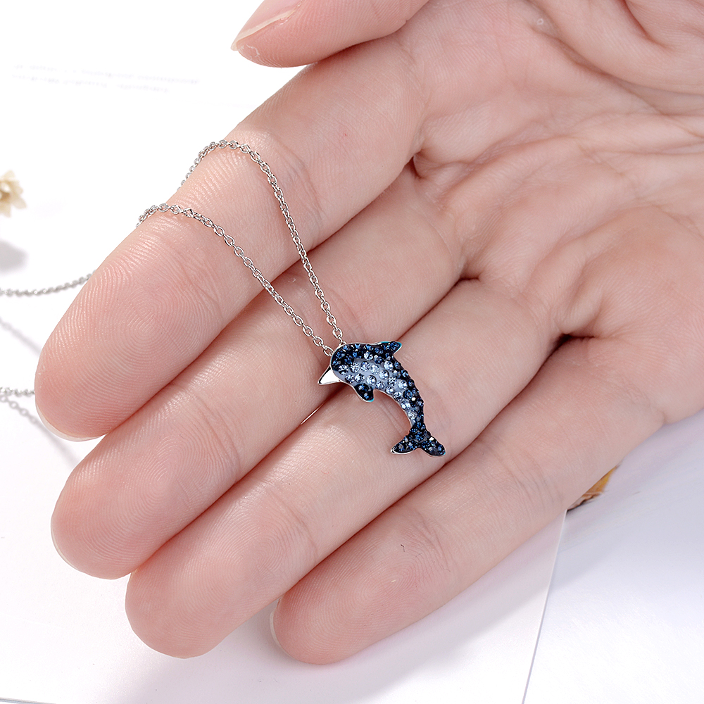 Copper White Gold Plated Cute Simple Style Plating Inlay Dolphin Artificial Crystal Pendant Necklace display picture 7