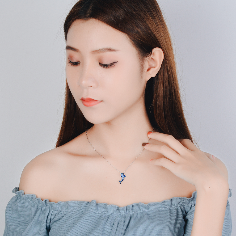 Copper White Gold Plated Cute Simple Style Plating Inlay Dolphin Artificial Crystal Pendant Necklace display picture 9