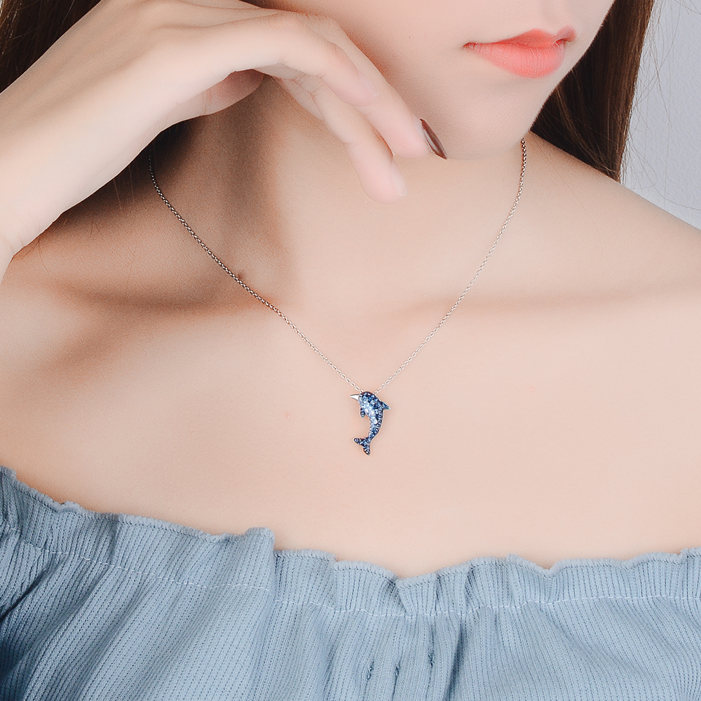 Copper White Gold Plated Cute Simple Style Plating Inlay Dolphin Artificial Crystal Pendant Necklace display picture 11