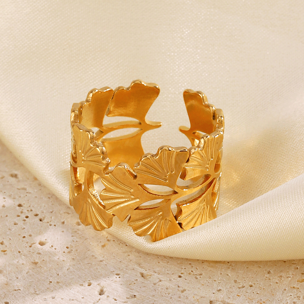 Edelstahl 304 18 Karat Vergoldet Einfacher Stil Klassischer Stil Überzug Ginkgo-Blatt Ringe display picture 1