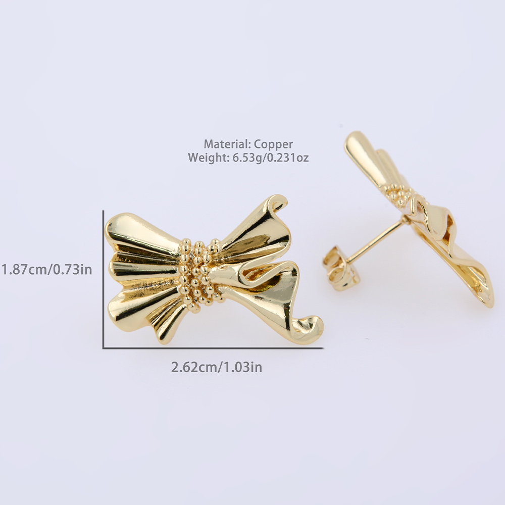 1 Pair Simple Style Round Bow Knot Copper 18K Gold Plated White Gold Plated Ear Studs display picture 1