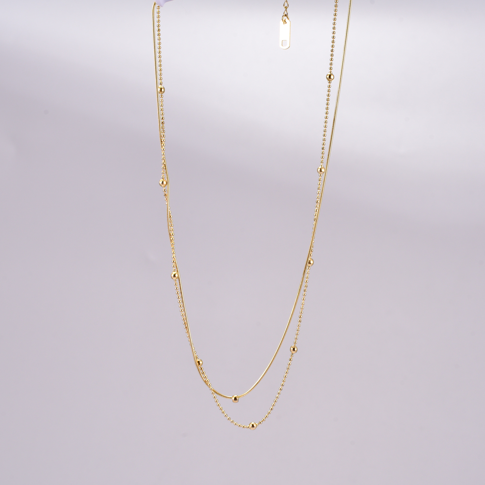 Acero Titanio Chapados en oro de 18k Elegante Estilo Simple Enchapado Color Sólido Collares De Doble Capa display picture 1