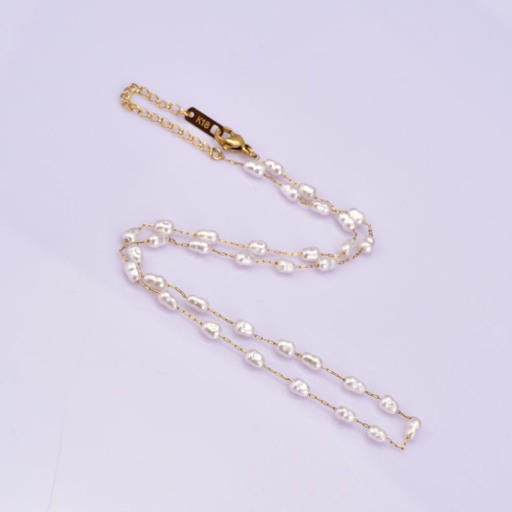 Elegant Einfacher Stil Geometrisch Perlen Des Barock Titan Stahl 18 Karat Vergoldet Frau Halskette display picture 3