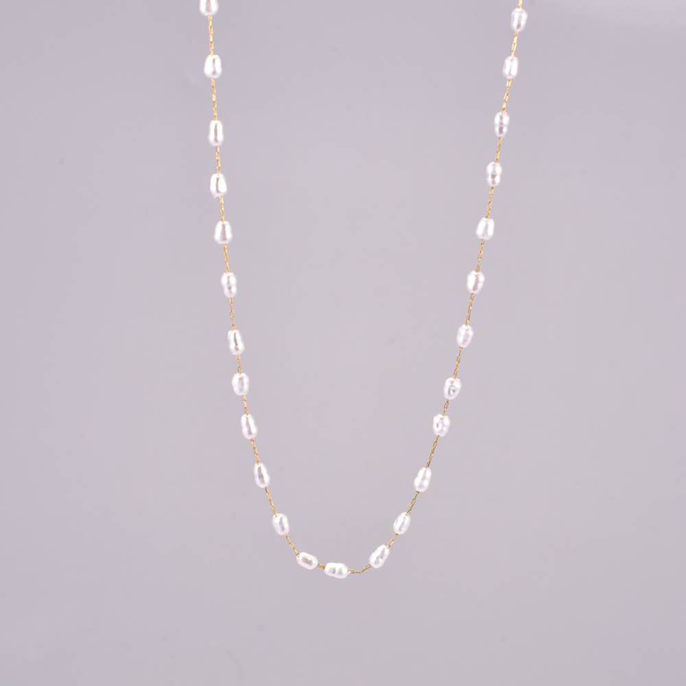 Elegant Einfacher Stil Geometrisch Perlen Des Barock Titan Stahl 18 Karat Vergoldet Frau Halskette display picture 1