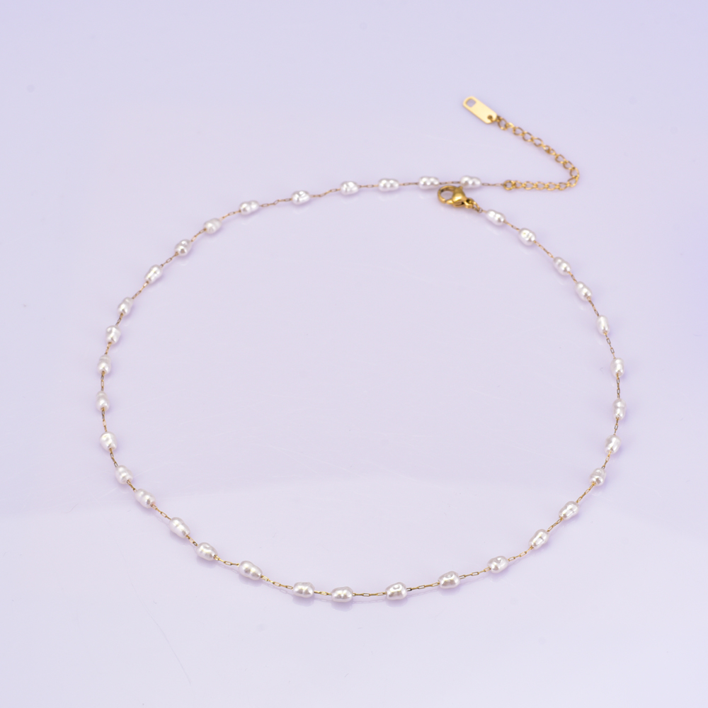 Elegant Einfacher Stil Geometrisch Perlen Des Barock Titan Stahl 18 Karat Vergoldet Frau Halskette display picture 7