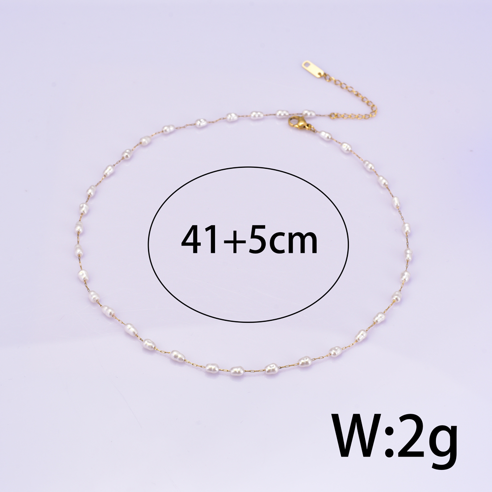 Elegant Simple Style Geometric Baroque Pearl Titanium Steel 18K Gold Plated Women's Necklace display picture 6