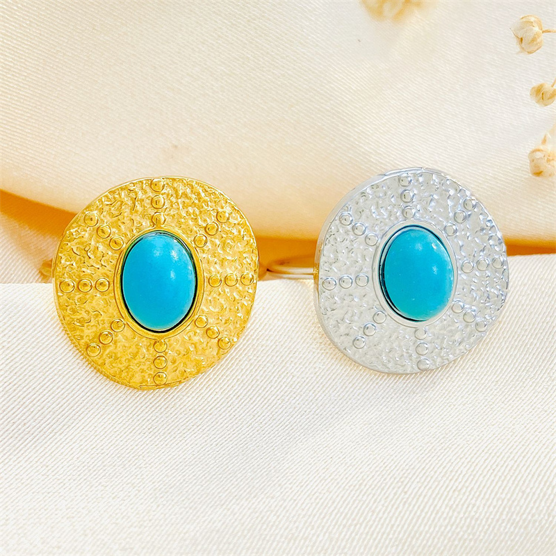 Titanium Steel 18K Gold Plated Casual Elegant Sun Heart Shape Turquoise Open Rings display picture 14