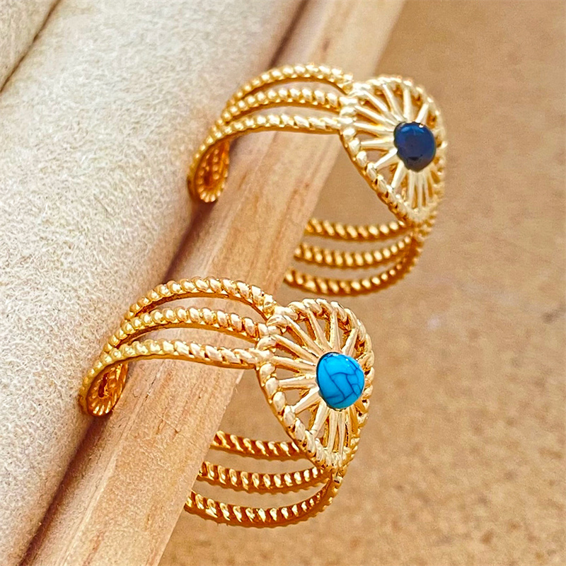 Titanium Steel 18K Gold Plated Casual Elegant Sun Heart Shape Turquoise Open Rings display picture 20