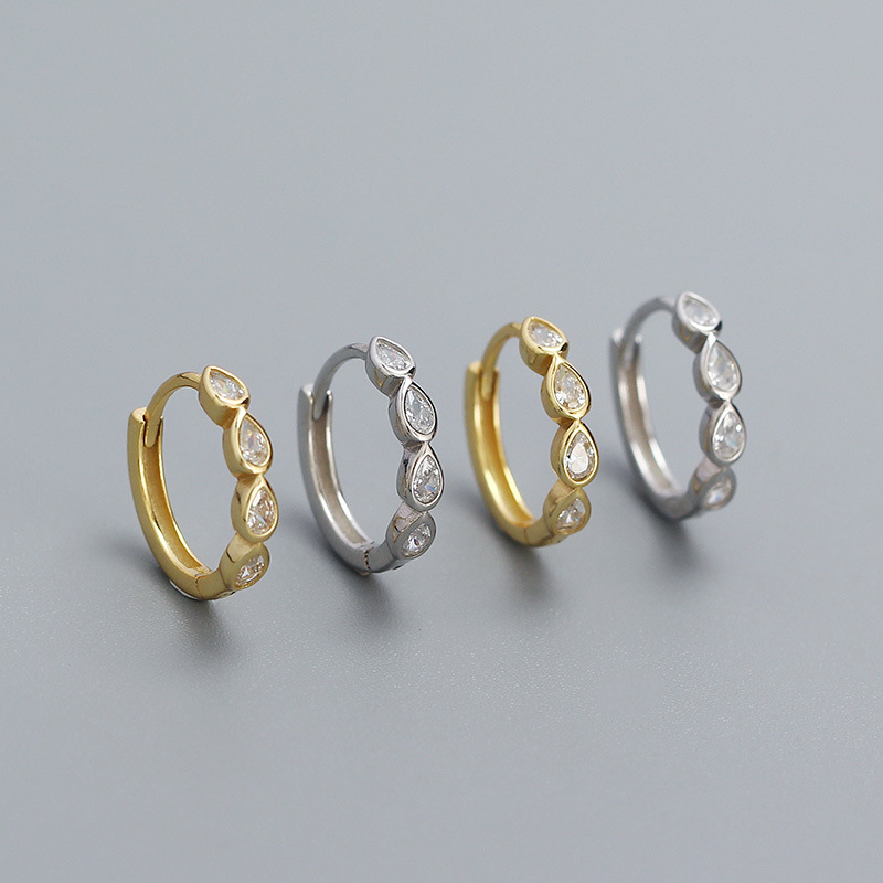 1 Pair IG Style Simple Style Water Droplets Plating Inlay Sterling Silver Zircon Hoop Earrings display picture 1