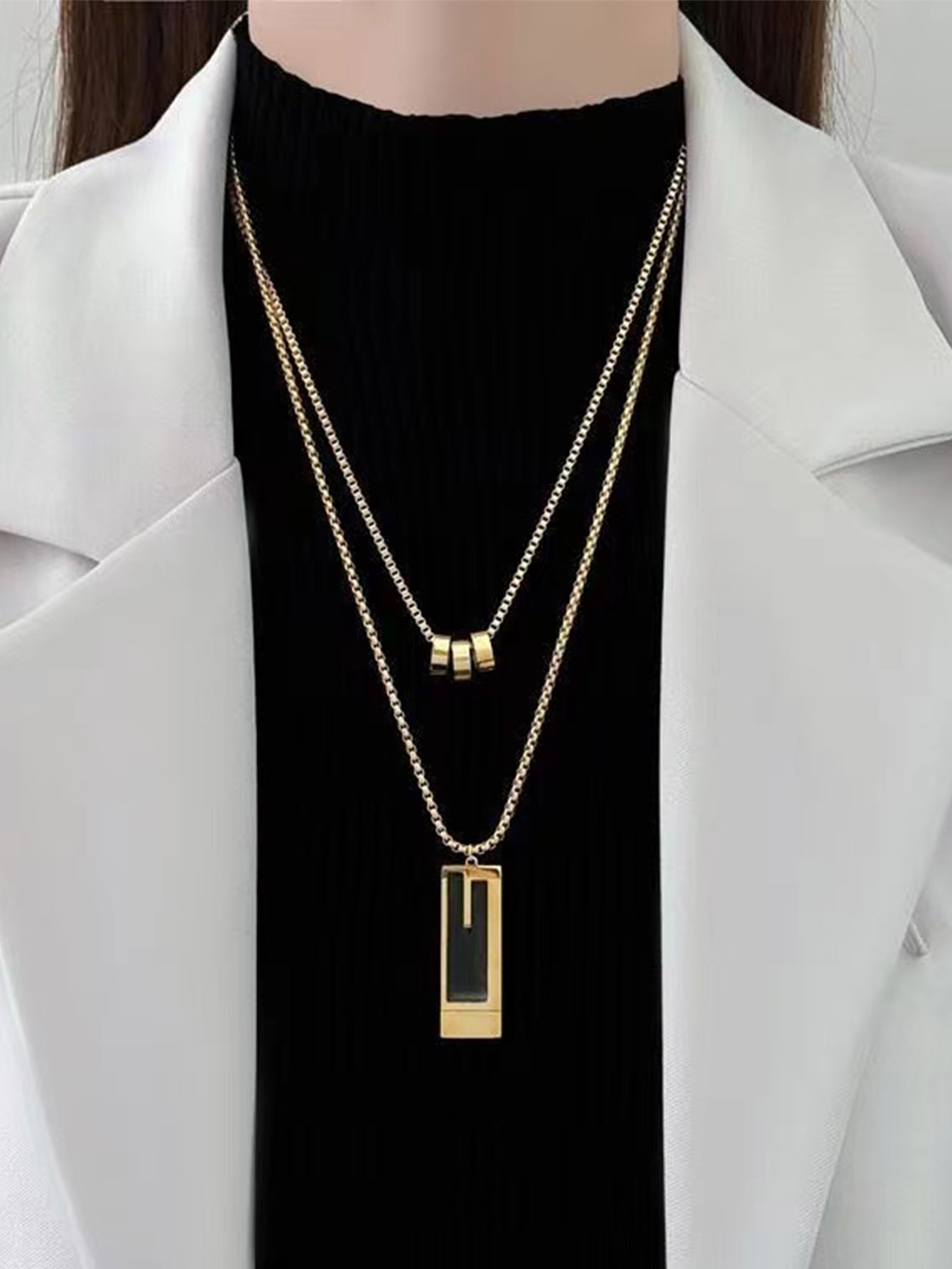 Casual Simple Style Geometric Alloy White Gold Plated Unisex Double Layer Necklaces display picture 3