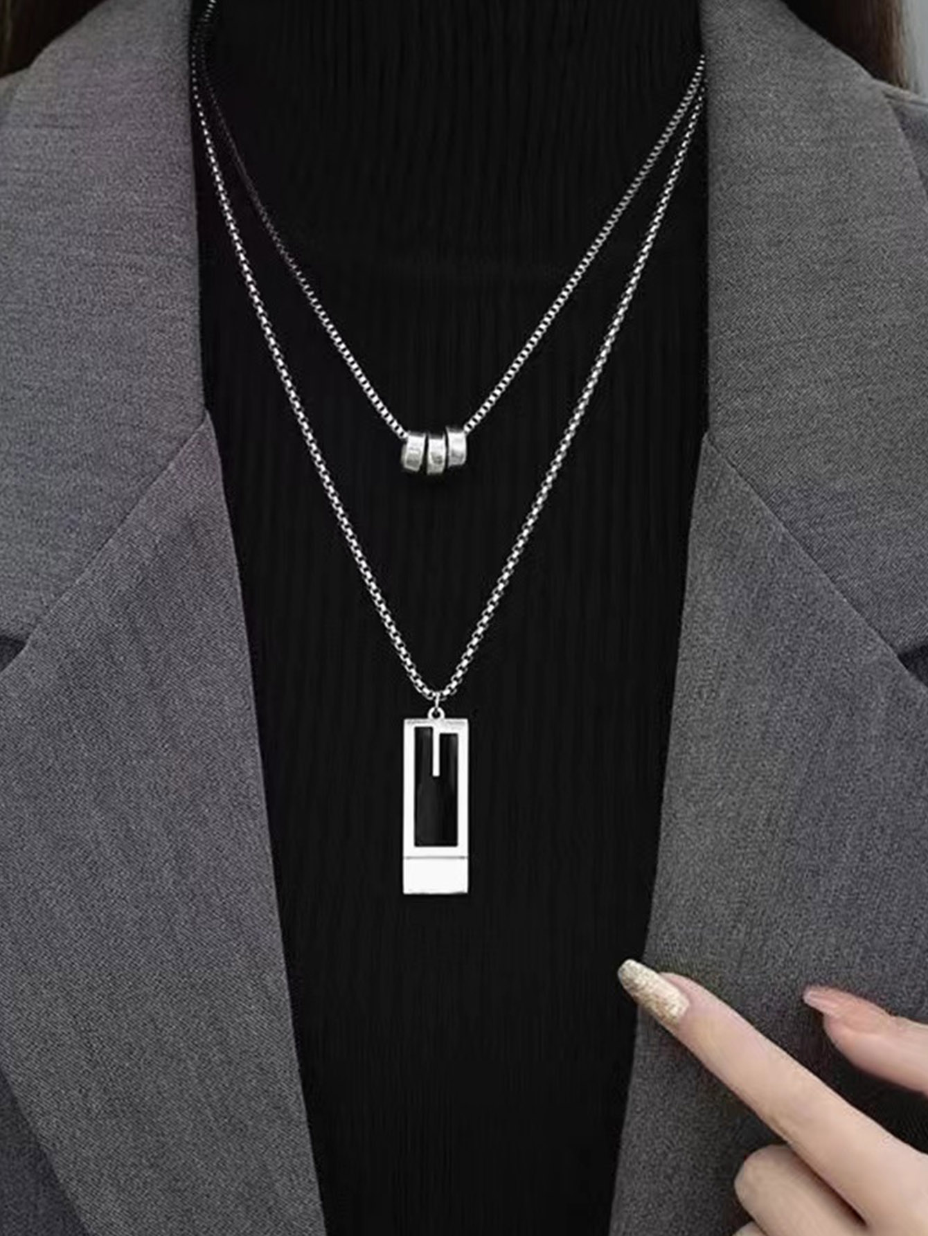 Casual Simple Style Geometric Alloy White Gold Plated Unisex Double Layer Necklaces display picture 6