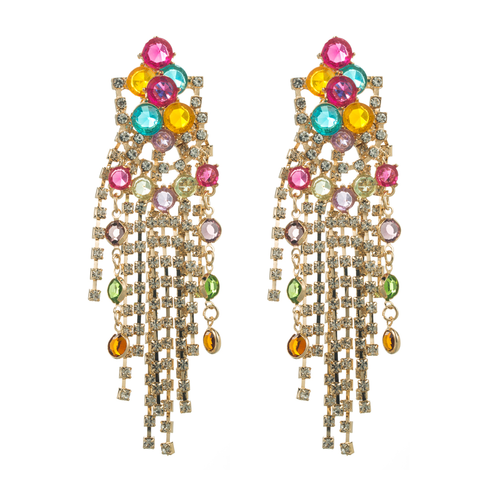 1 Pair Casual Tassel Plating Inlay Alloy Rhinestones Gold Plated Silver Plated Drop Earrings display picture 5