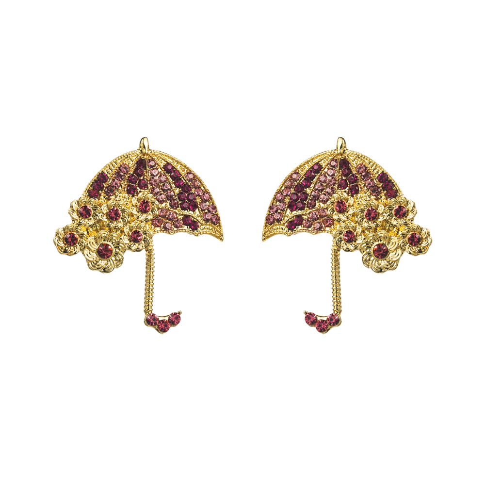 1 Pair Casual Umbrella Inlay Alloy Rhinestones Gold Plated Silver Plated Ear Studs display picture 5
