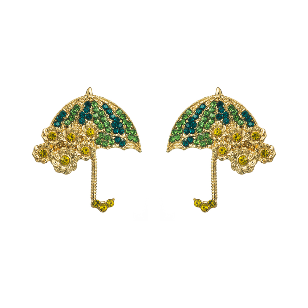1 Pair Casual Umbrella Inlay Alloy Rhinestones Gold Plated Silver Plated Ear Studs display picture 6