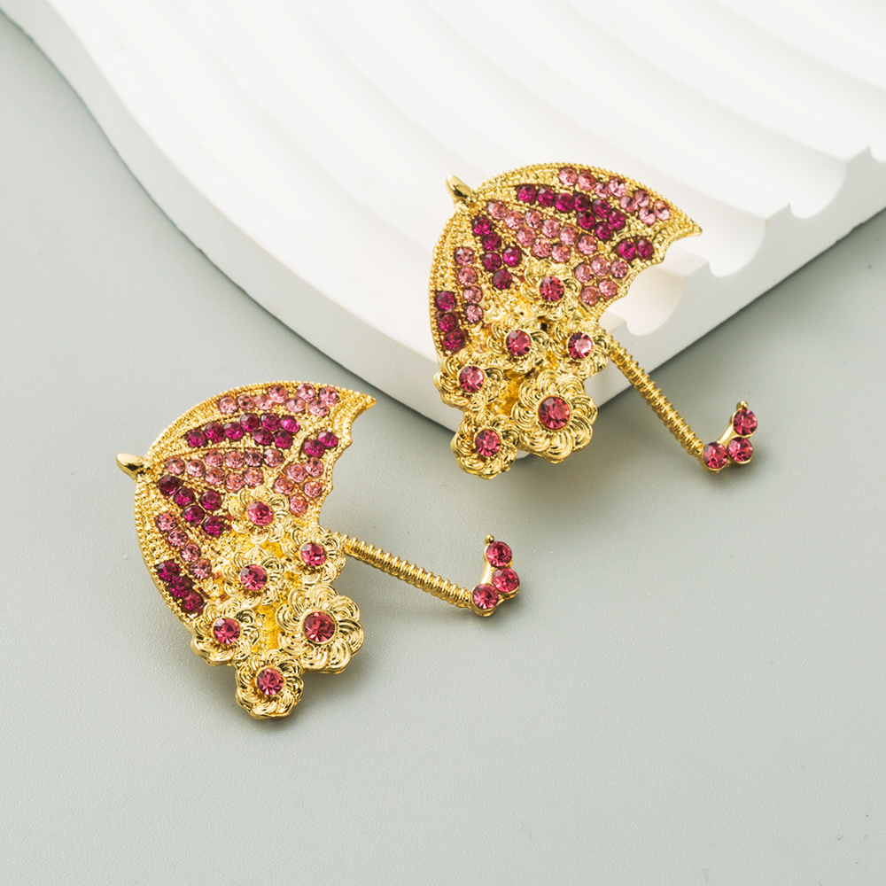 1 Pair Casual Umbrella Inlay Alloy Rhinestones Gold Plated Silver Plated Ear Studs display picture 3