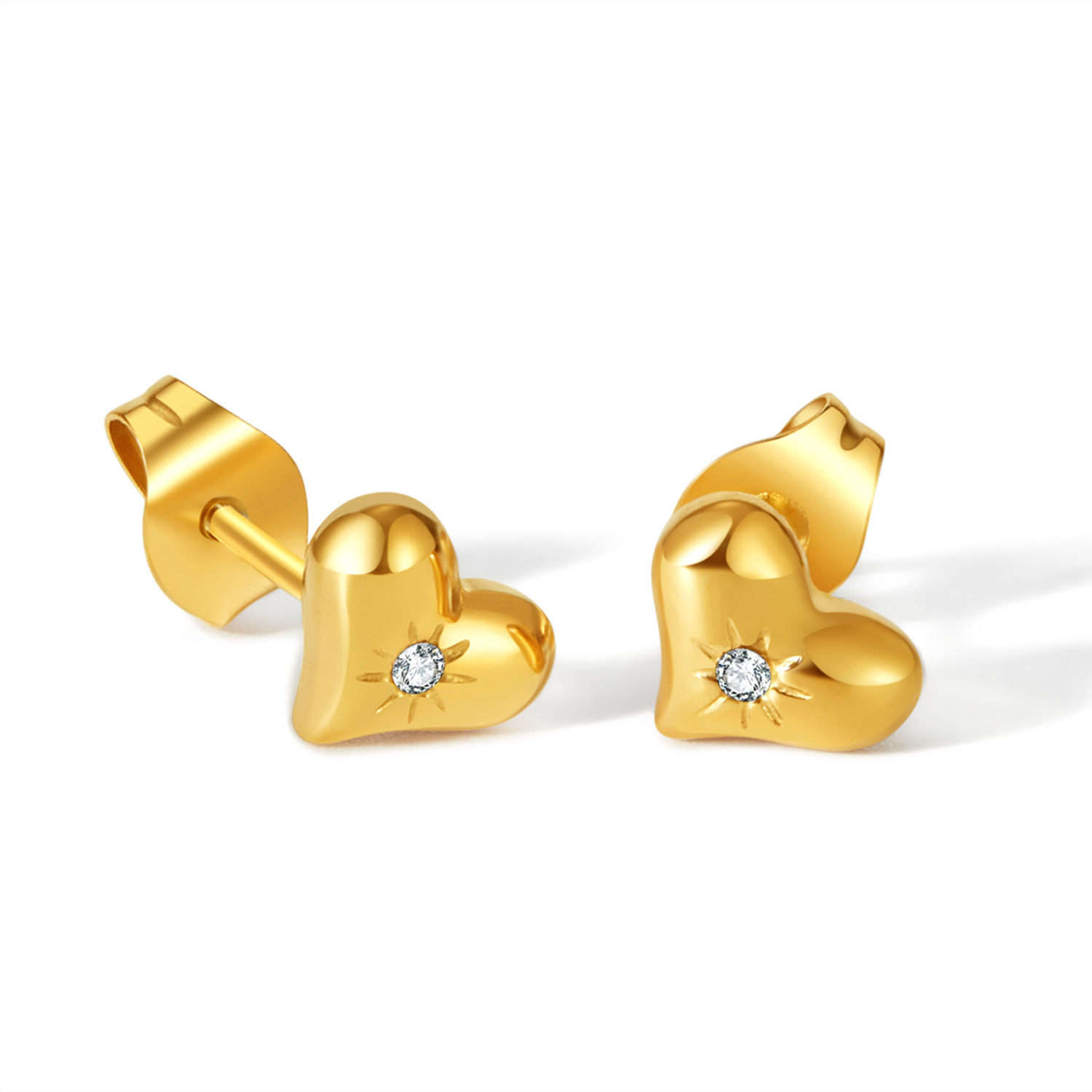 1 Pair Casual Simple Style Heart Shape Stainless Steel Zircon Ear Studs display picture 1