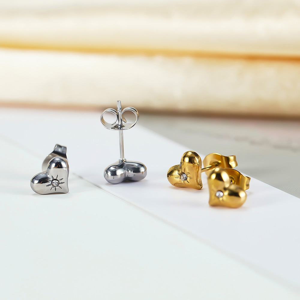 1 Pair Casual Simple Style Heart Shape Stainless Steel Zircon Ear Studs display picture 5