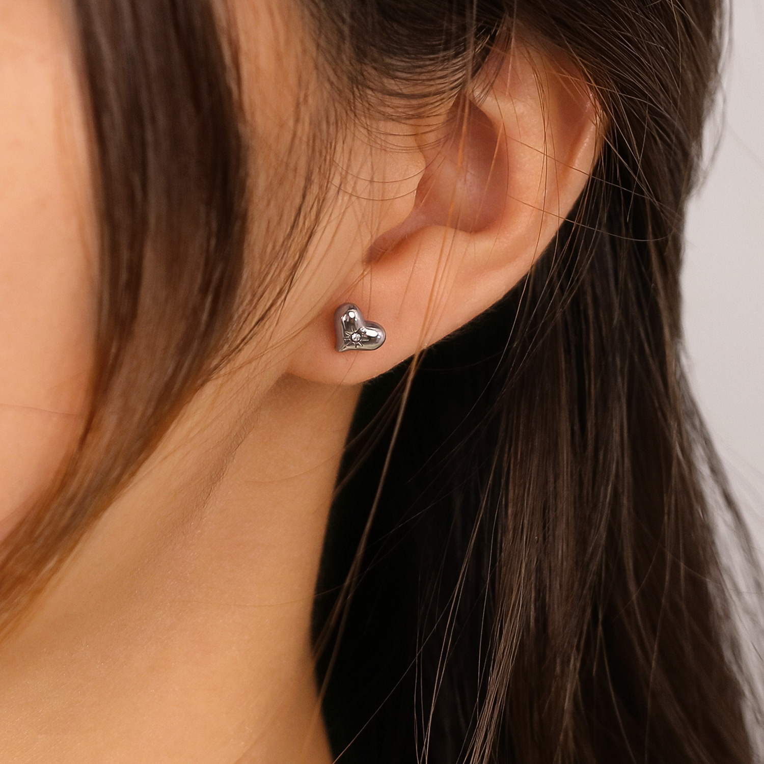 1 Pair Casual Simple Style Heart Shape Stainless Steel Zircon Ear Studs display picture 8