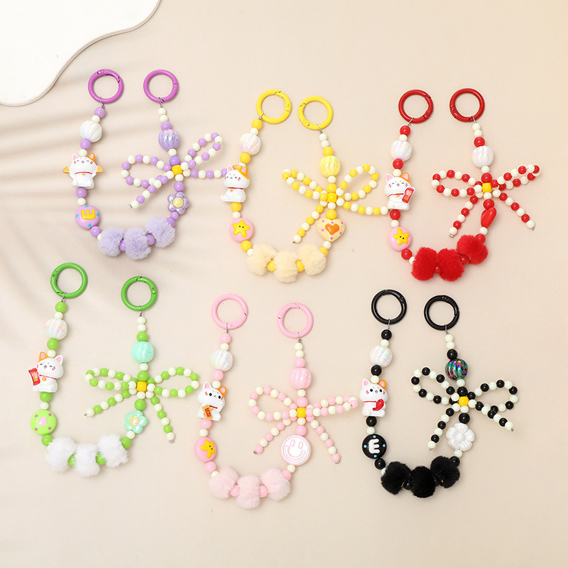 Cute Cat Flower Bow Knot Beaded Beaded Bowknot Chain Keychain display picture 13