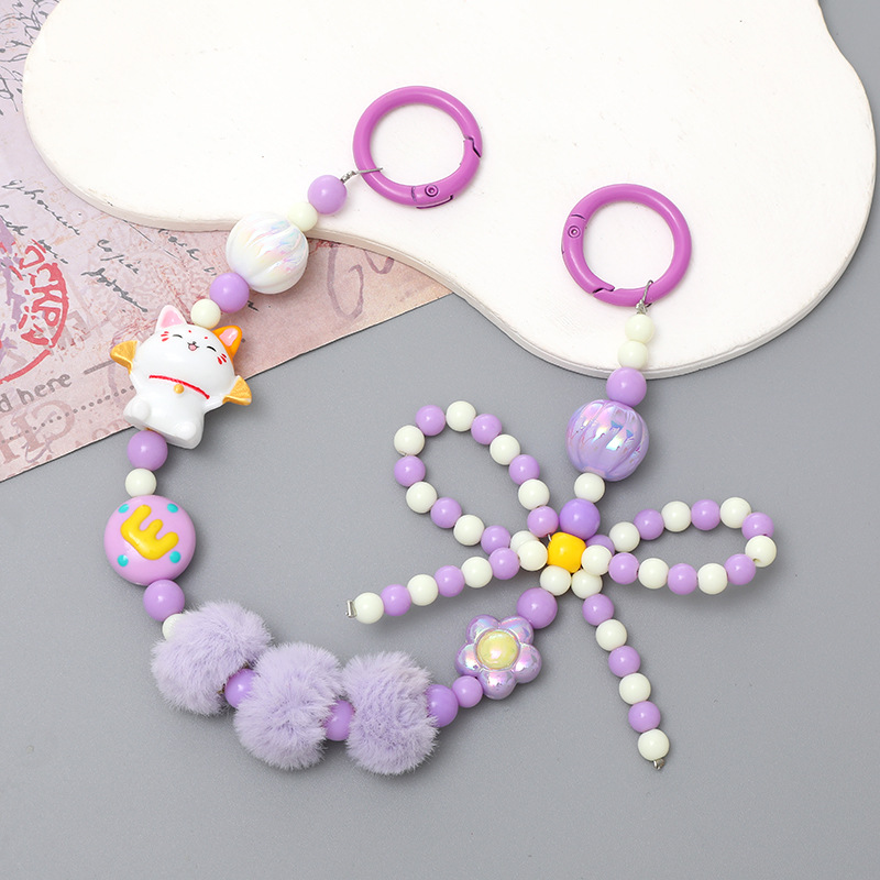 Cute Cat Flower Bow Knot Beaded Beaded Bowknot Chain Keychain display picture 19