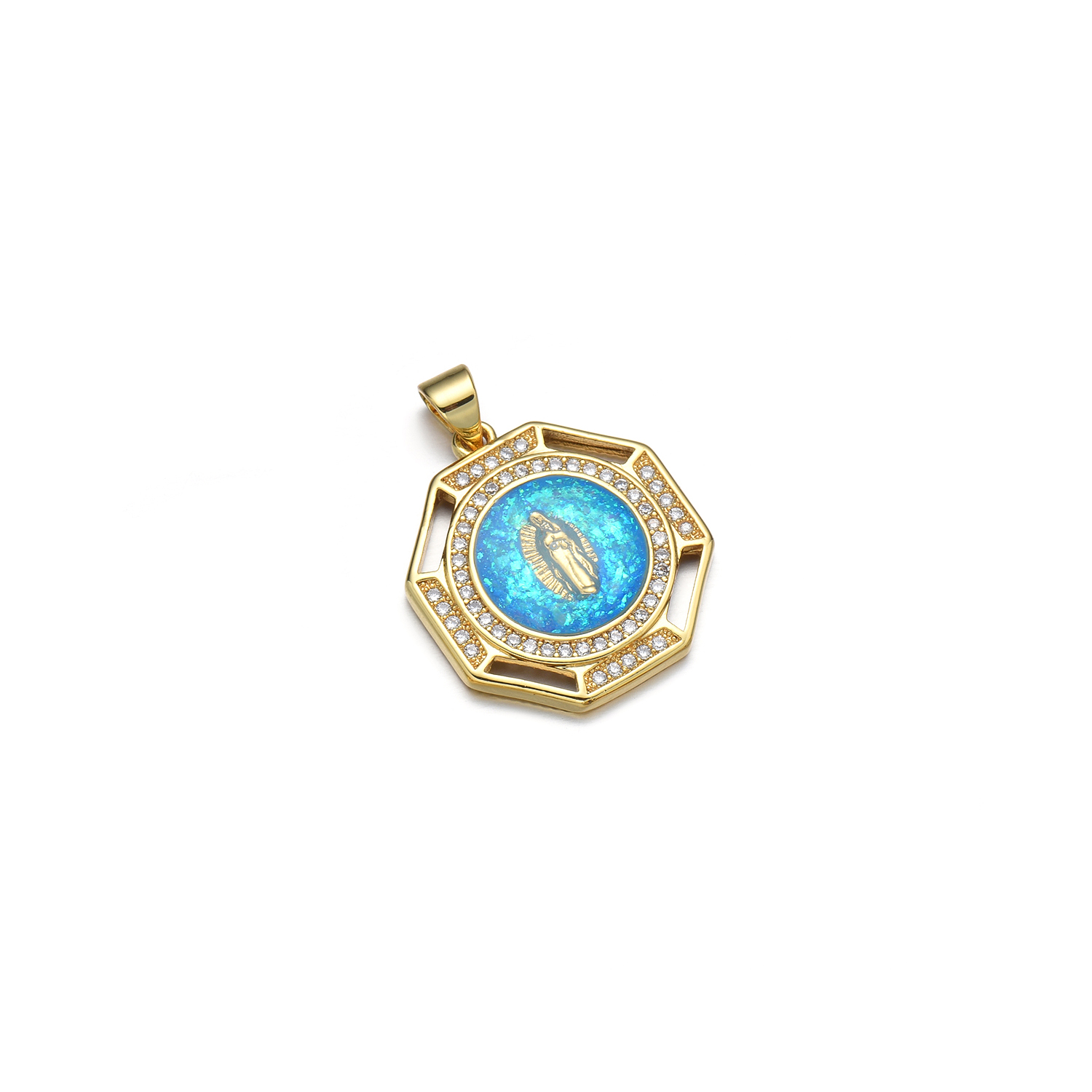 1 Piece 21 * 23mm Copper Zircon 18K Gold Plated Human Geometric Polished Pendant display picture 4
