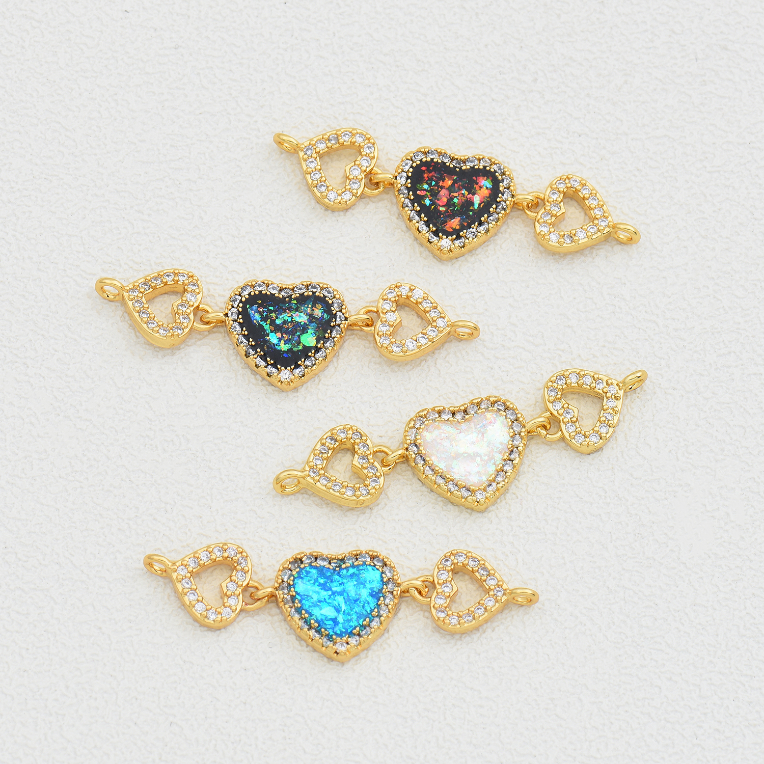 1 Piece 29 * 9mm Copper Zircon 18K Gold Plated Heart Shape Polished Connector display picture 2
