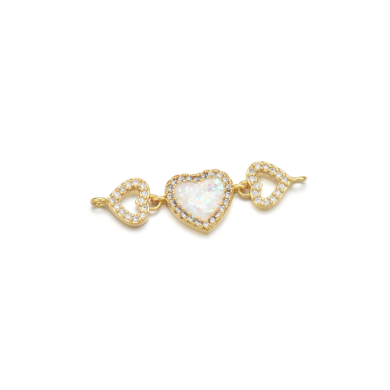 1 Piece 29 * 9mm Copper Zircon 18K Gold Plated Heart Shape Polished Connector display picture 3
