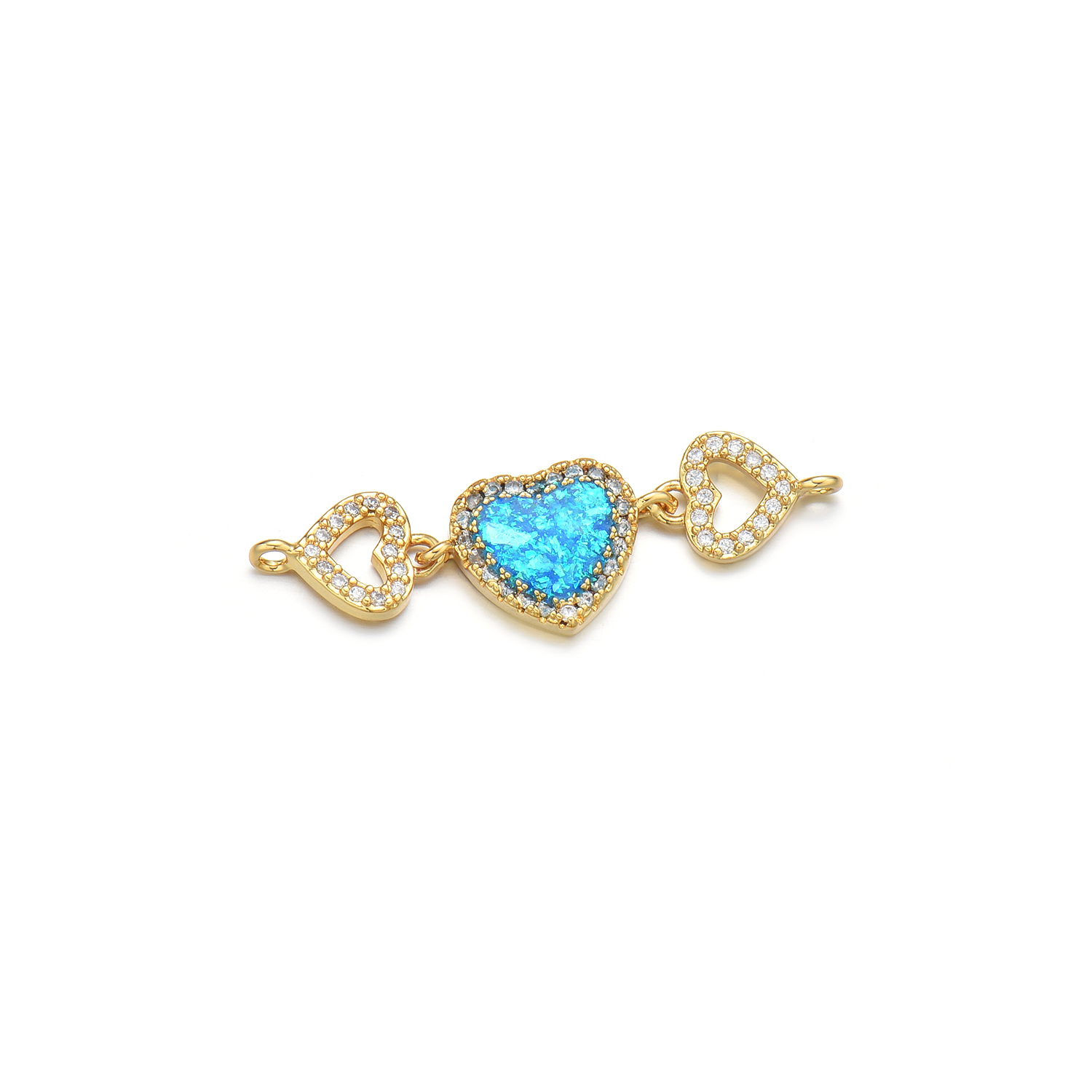1 Piece 29 * 9mm Copper Zircon 18K Gold Plated Heart Shape Polished Connector display picture 5