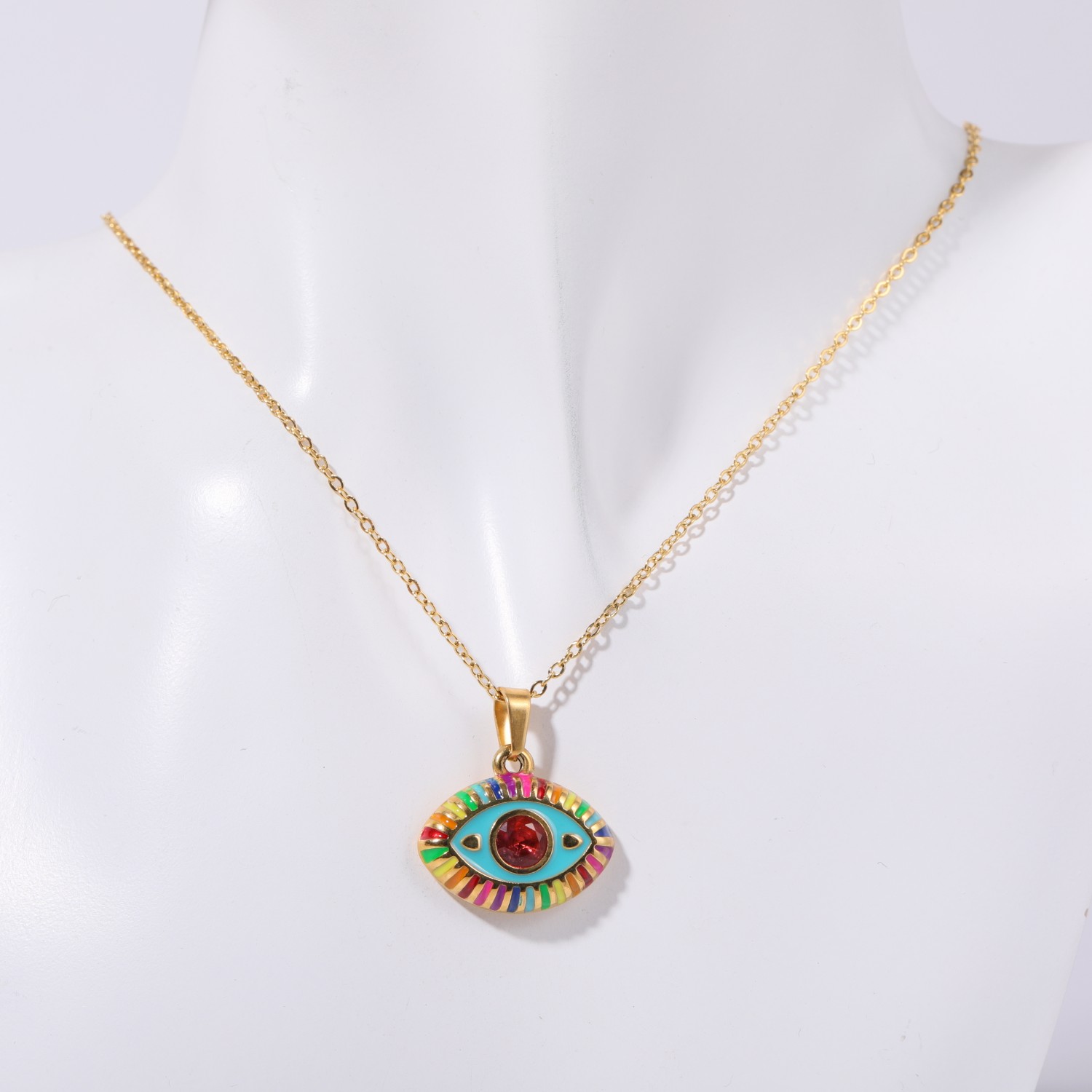 201 Stainless Steel 304 Stainless Steel Titanium Steel 18K Gold Plated Elegant Modern Style Inlay Devil's Eye Zircon Pendant Necklace display picture 3