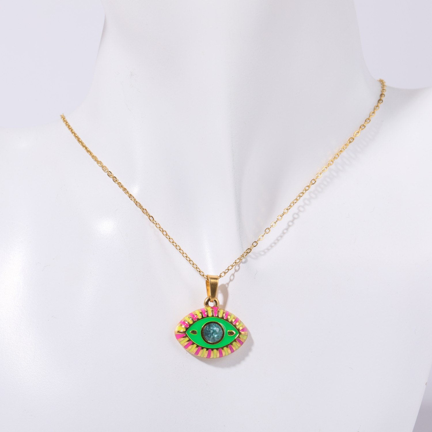 201 Stainless Steel 304 Stainless Steel Titanium Steel 18K Gold Plated Elegant Modern Style Inlay Devil's Eye Zircon Pendant Necklace display picture 2
