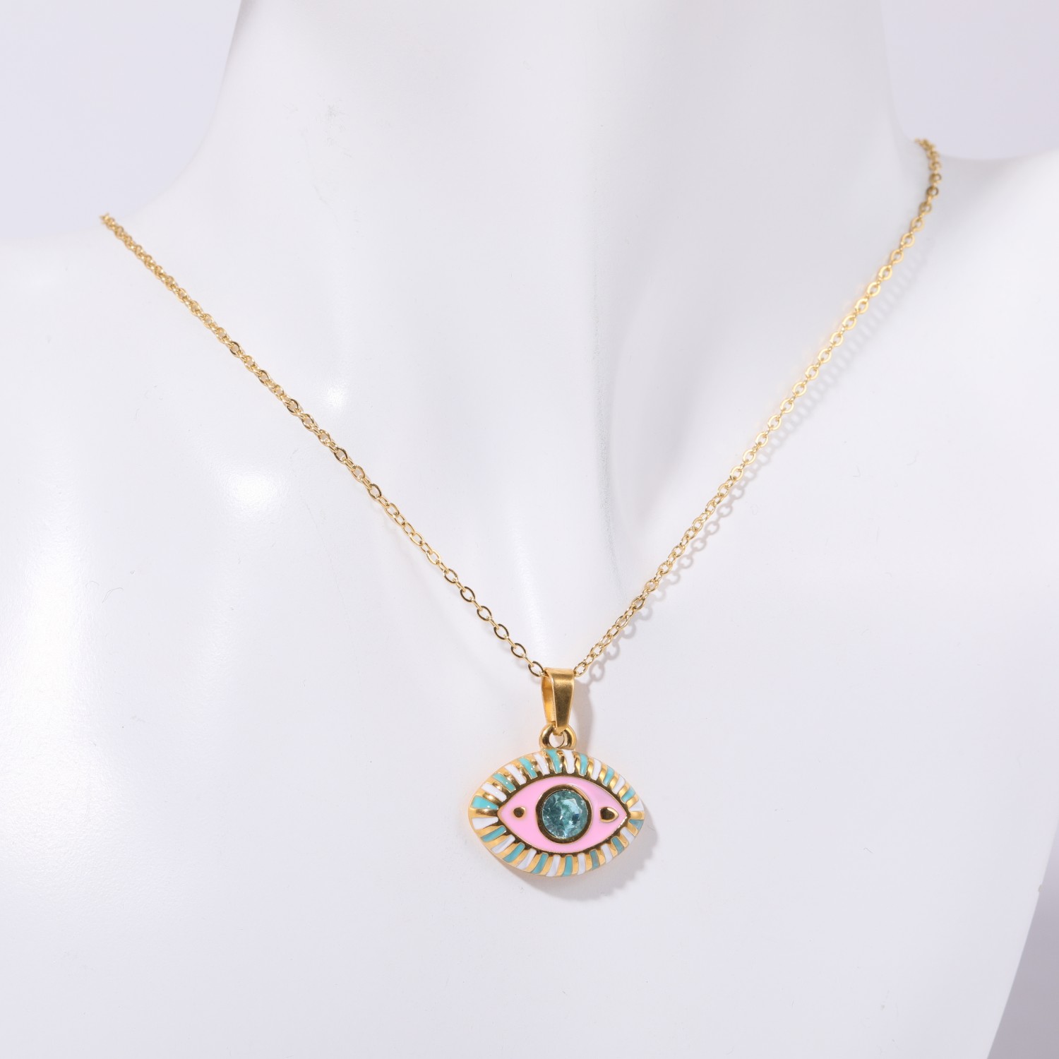 201 Stainless Steel 304 Stainless Steel Titanium Steel 18K Gold Plated Elegant Modern Style Inlay Devil's Eye Zircon Pendant Necklace display picture 1