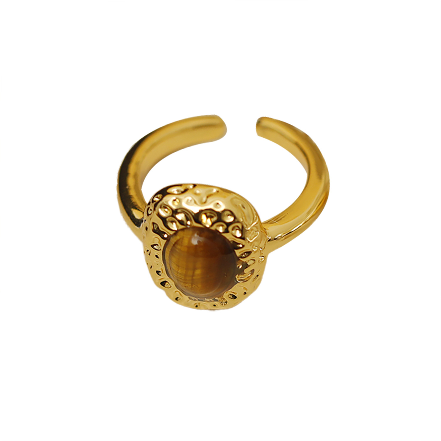 Wholesale IG Style Baroque Style Oval Copper Laser Inlay 18K Gold Plated Tiger Eye Open Rings display picture 1