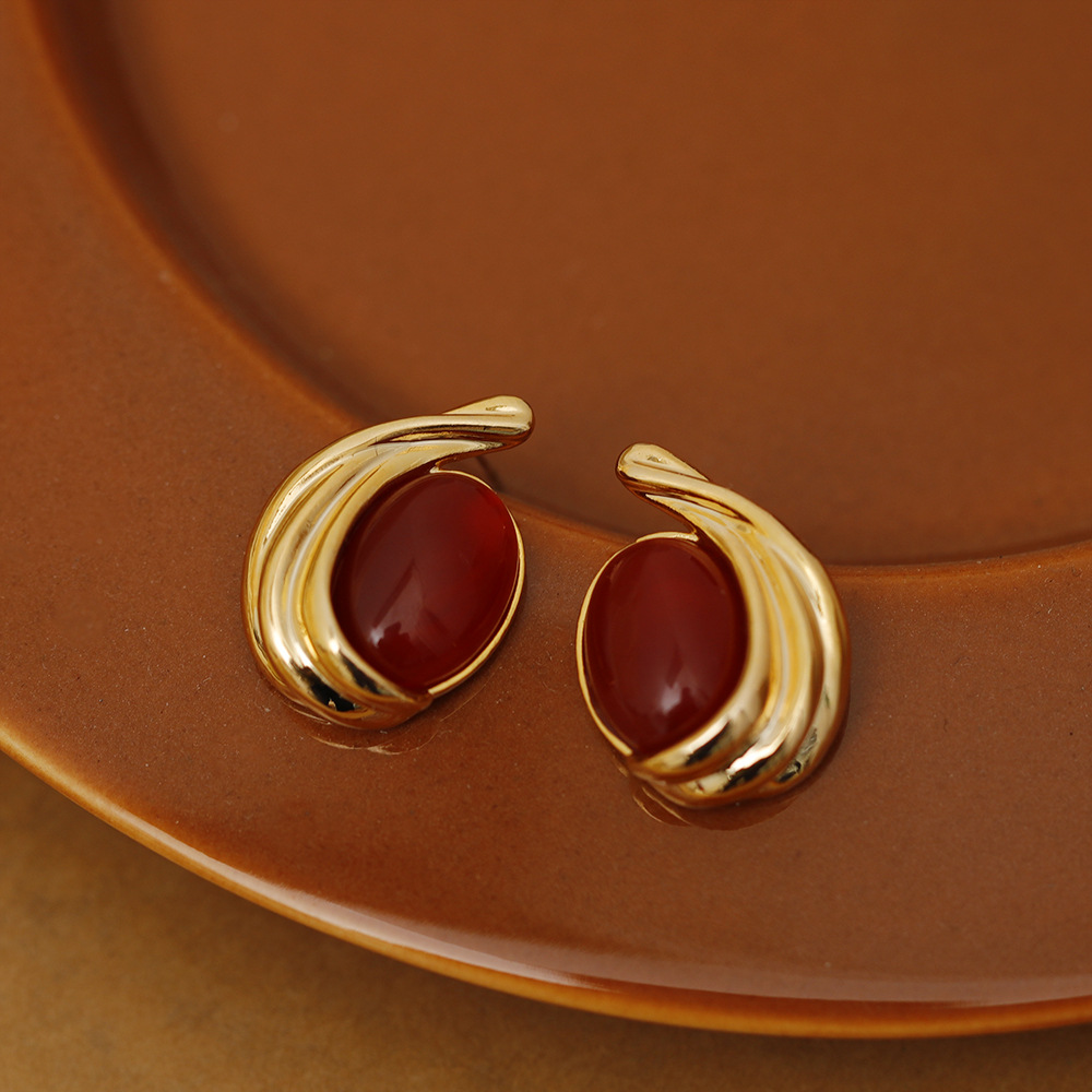 1 Pair IG Style Simple Style Geometric Inlay Copper Resin 18K Gold Plated Ear Studs display picture 3