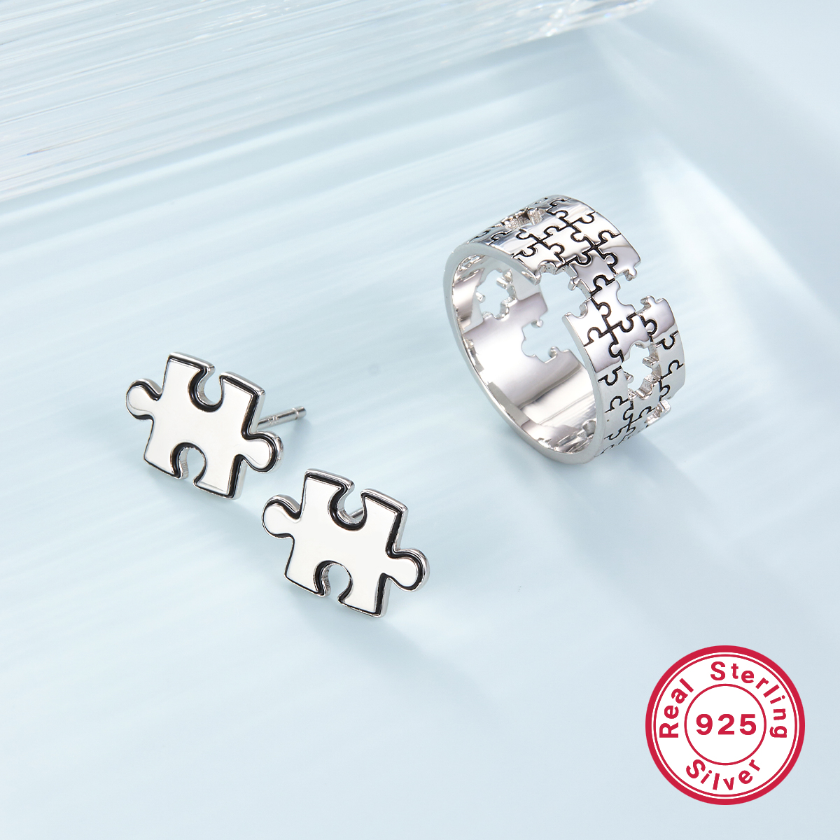 Vintage Style Simple Style Roman Style Jigsaw Sterling Silver Hollow Out White Gold Plated Women's Rings Earrings display picture 6