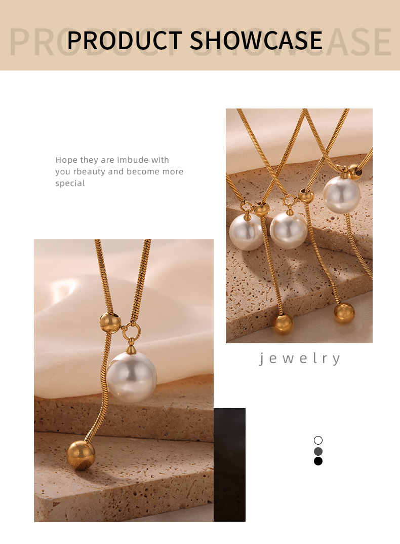 Elegant French Style Simple Style Round Artificial Pearl Titanium Steel Asymmetrical 18K Gold Plated Women's Pendant Necklace Long Necklace display picture 1