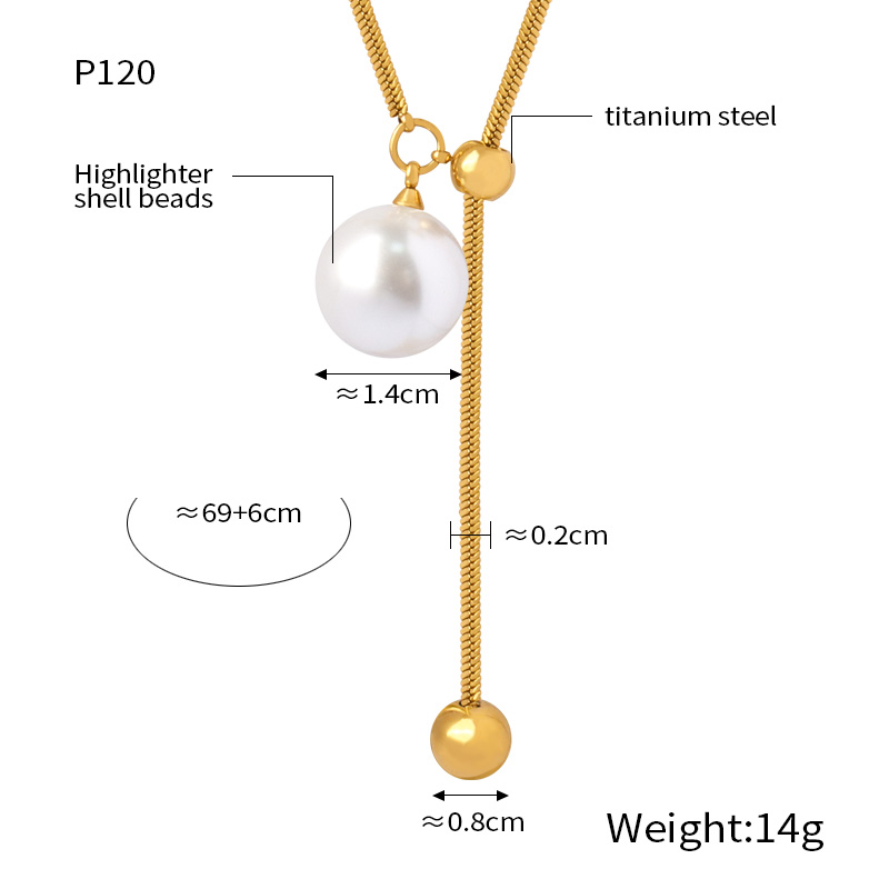 Elegant French Style Simple Style Round Artificial Pearl Titanium Steel Asymmetrical 18K Gold Plated Women's Pendant Necklace Long Necklace display picture 6