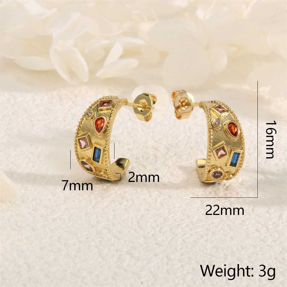 1 Pair IG Style Simple Style Circle Inlay Copper Zircon 18K Gold Plated Hoop Earrings Ear Studs display picture 6
