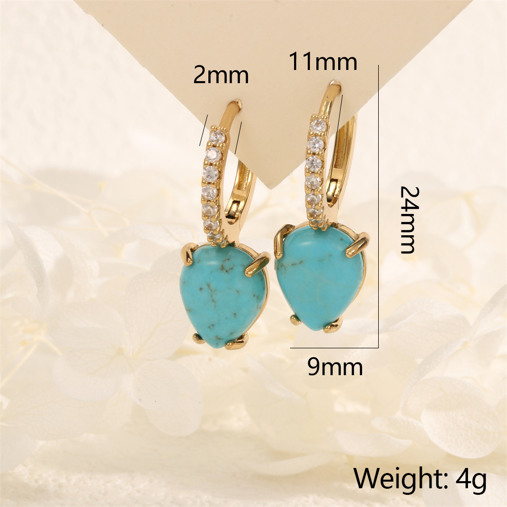 1 Pair IG Style Vintage Style Water Droplets Inlay Copper Turquoise 18K Gold Plated Drop Earrings display picture 4