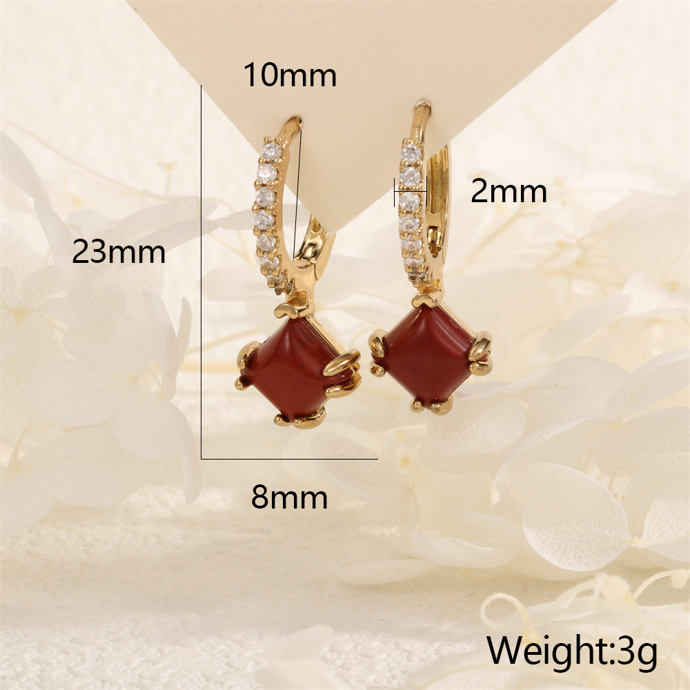 1 Pair IG Style Vintage Style Square Inlay Copper Malachite Zircon 18K Gold Plated Drop Earrings display picture 4