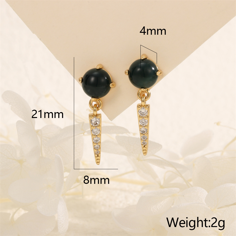 1 Pair IG Style Vintage Style Triangle Inlay Copper Malachite Agate Zircon 18K Gold Plated Drop Earrings display picture 7