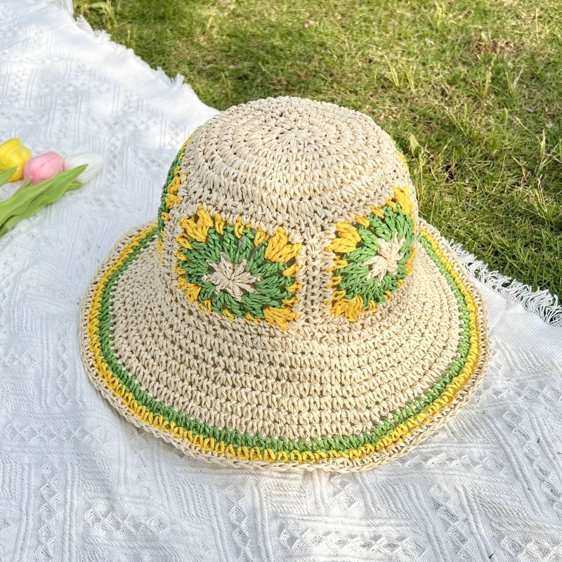 Women's Vacation Beach Flower Braid Big Eaves Sun Hat display picture 3
