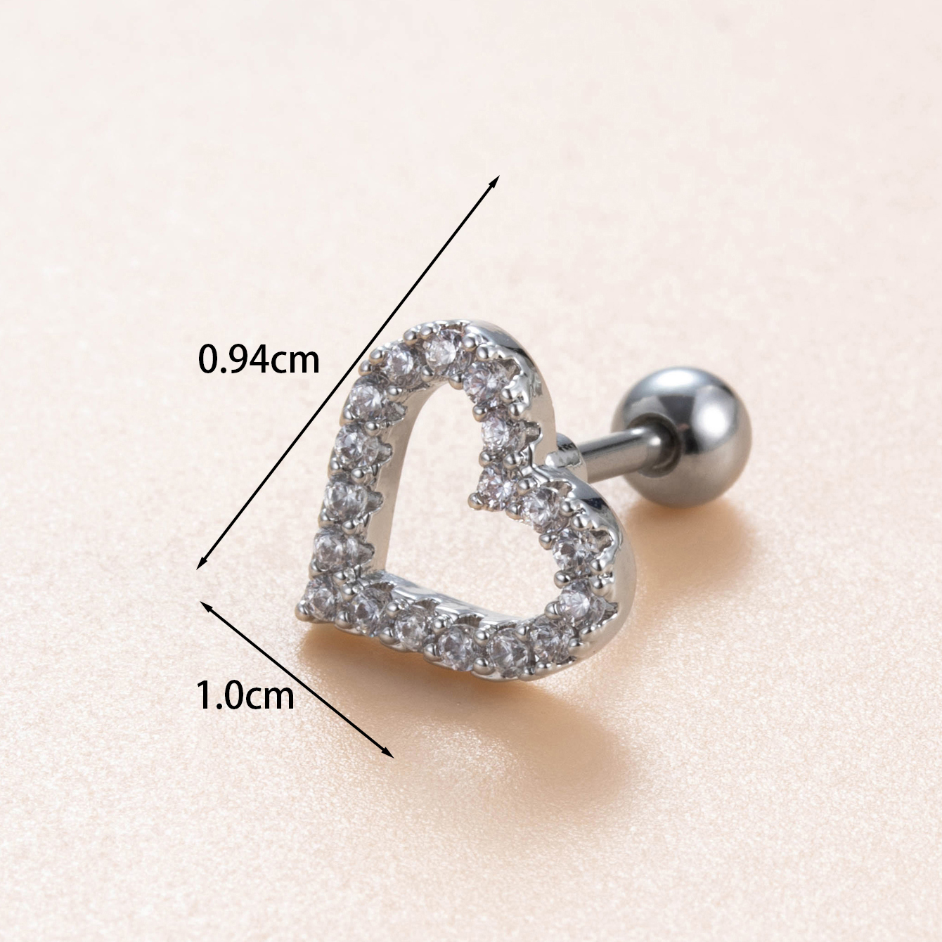 1 Piece IG Style Simple Style Geometric Heart Shape Inlay Copper Zircon Ear Studs Cartilage Earrings display picture 3