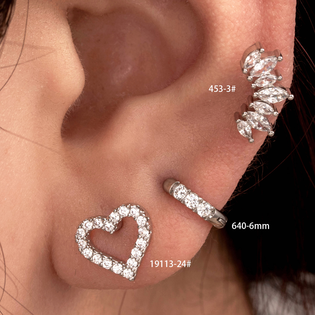 1 Piece IG Style Simple Style Geometric Heart Shape Inlay Copper Zircon Ear Studs Cartilage Earrings display picture 4