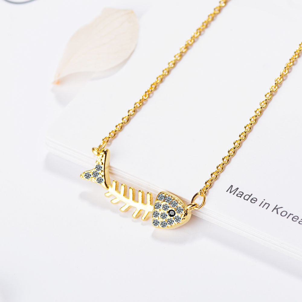 Copper Simple Style Plating Inlay Fish Bone Zircon Necklace display picture 2