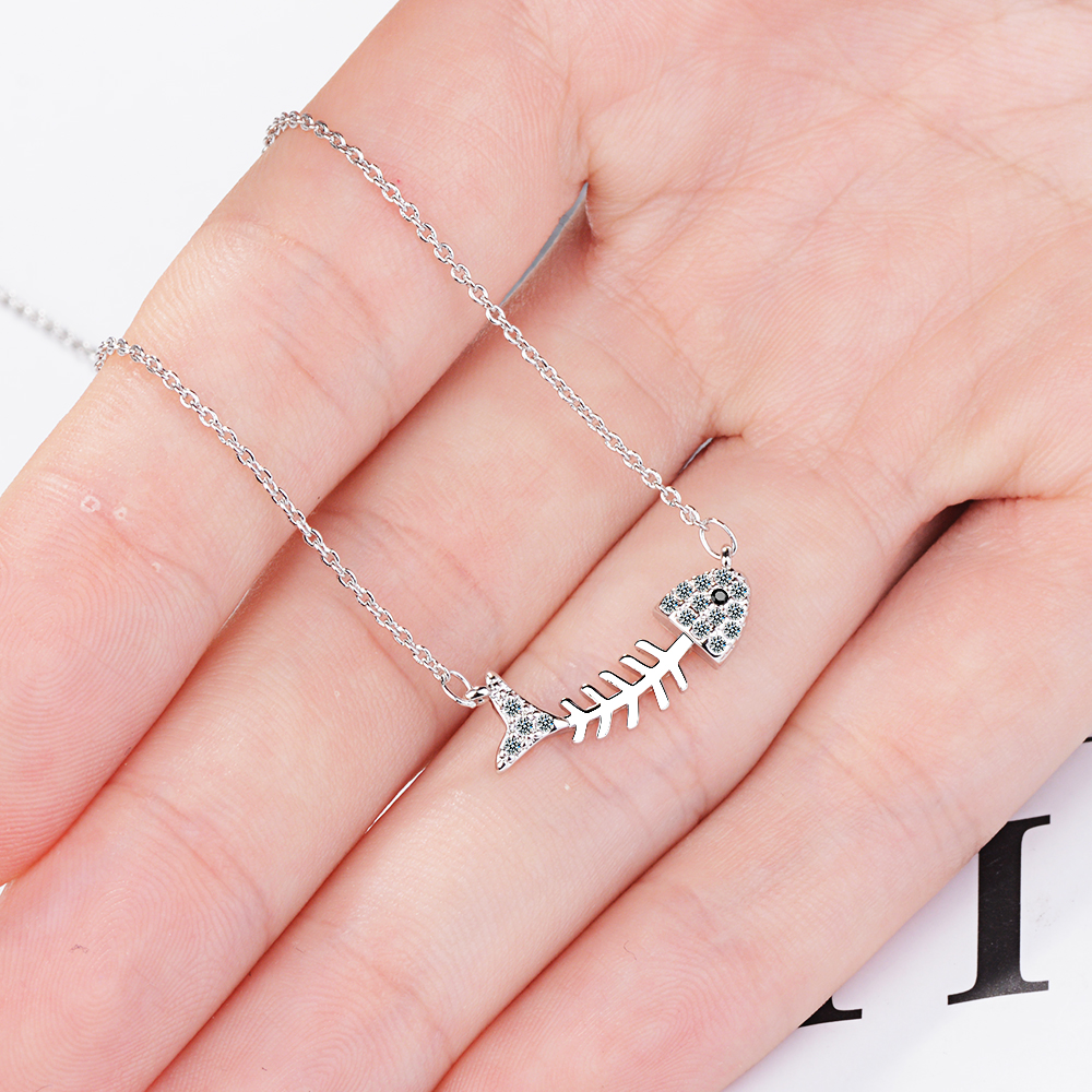 Copper Simple Style Plating Inlay Fish Bone Zircon Necklace display picture 5