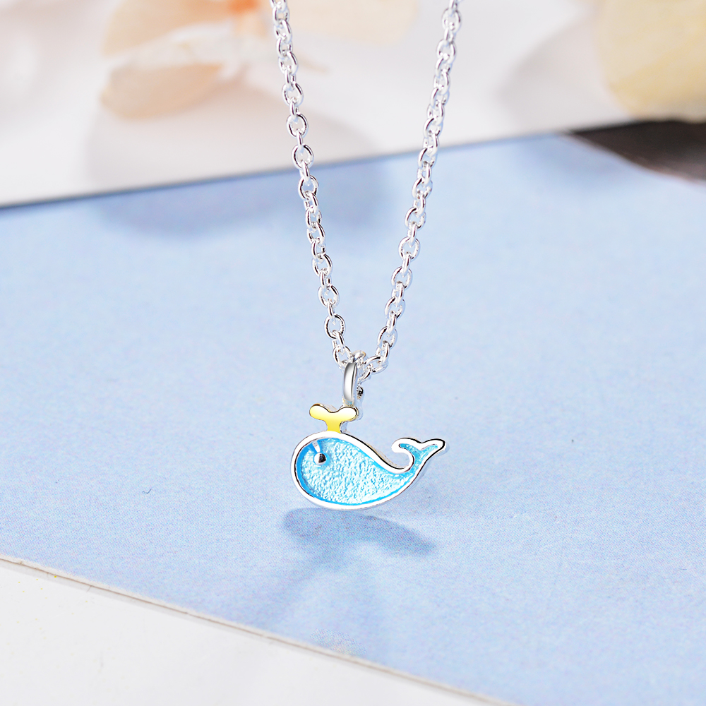 Copper Silver Plated Cute Stoving Varnish Whale Pendant Necklace display picture 5