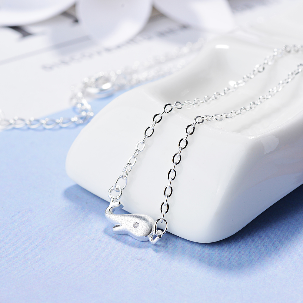 Le Cuivre Plaqué Argent Mignon Incruster Baleine Zircon Collier display picture 2