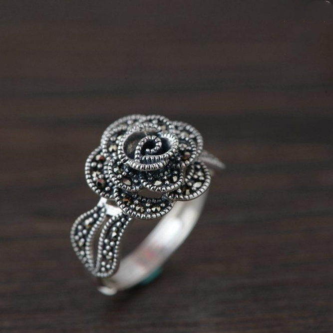 Retro Flower Sterling Silver Open Rings 1 Piece display picture 2