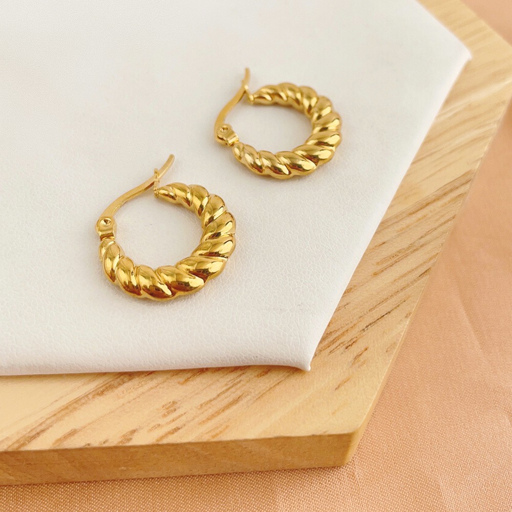 1 Pair Casual Simple Style Twist Plating 304 Stainless Steel 18K Gold Plated Earrings display picture 7