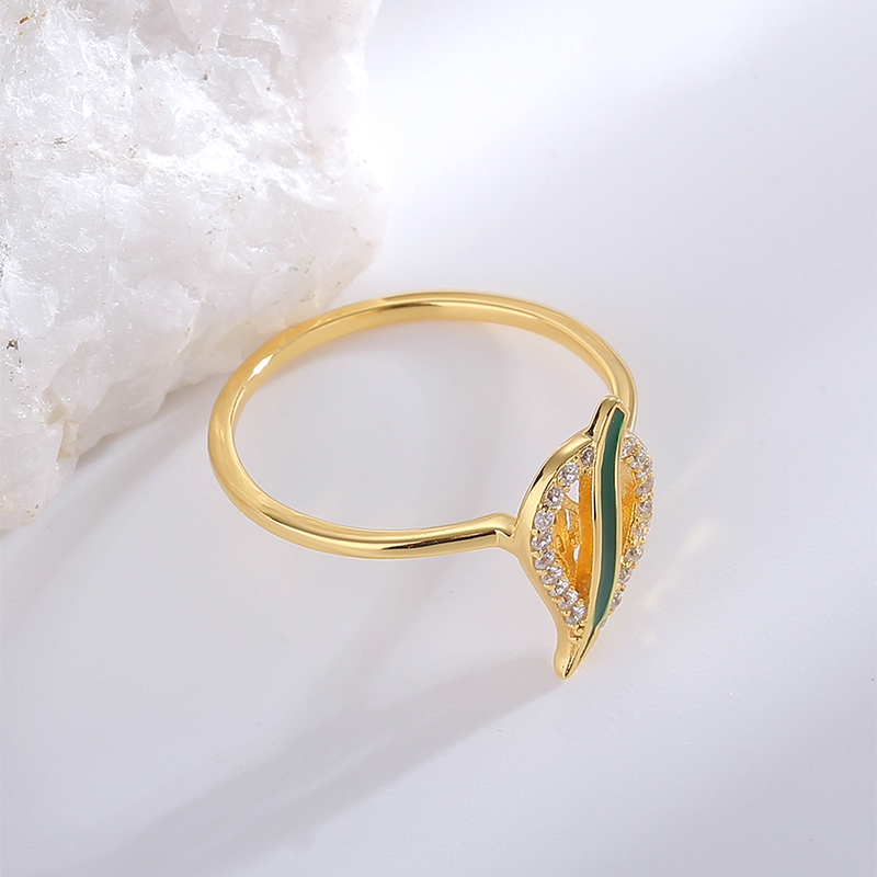 Casual Simple Style Leaves Sterling Silver Enamel Inlay Zircon 18K Gold Plated Women's Rings Earrings Necklace display picture 15
